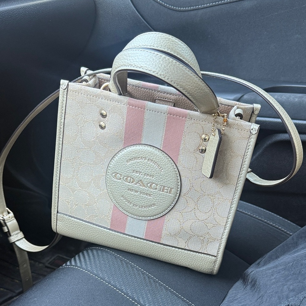 Coach Dempsey Tote- Beige and Pink